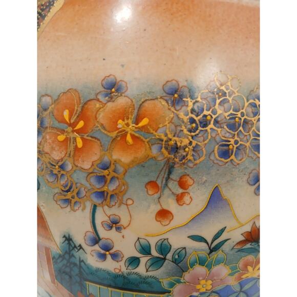 Vntg Huge Japanese Satsuma Egg Asian Decor Orient Hand Painted Cloisonne Floral - Picture 12 of 16